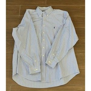 RALPH LAUREN Mens Blue Stripe Classic Fit Long-Sleeve Shirt 18/XXL Button-Down